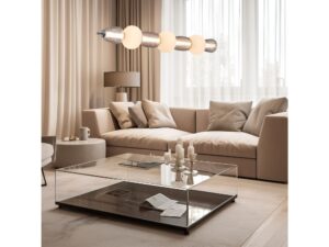 Miniaturka 3 - Chromowana pozioma Corenia LED 42 W w jasnym salonie z sofą