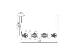 Miniaturka 4 - Diagram wymiarowy poziomej lampy Corenia LED 42 W o długości 110 cm
