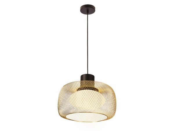 Lampa wisząca Coretino z ażurową złotą osłoną i białym kloszem
