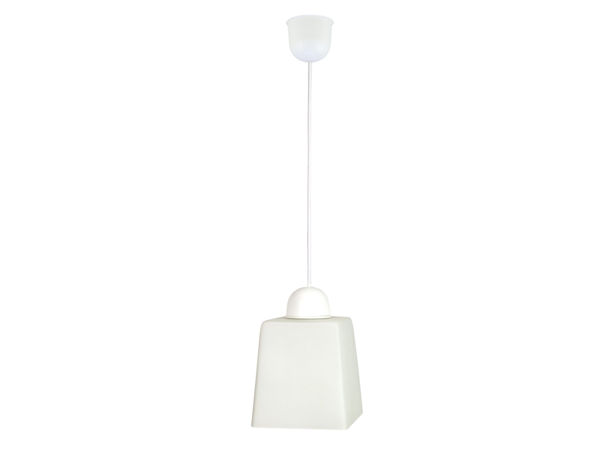 Biała lampa wisząca Corevora z geometrycznym szklanym kloszem na białym przewodzie