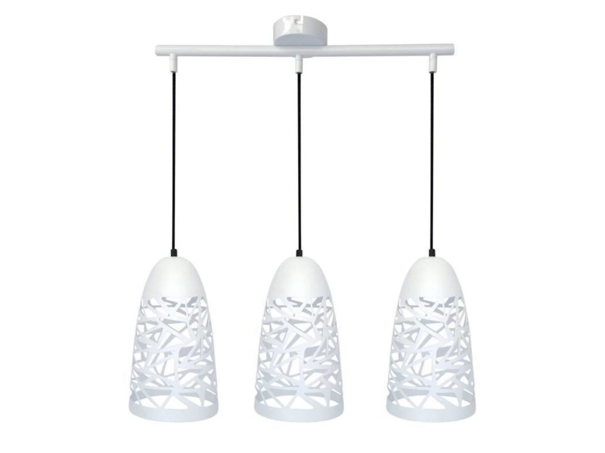 Lampa wisząca Corileta biała 3-punktowa ażurowa 59 cm