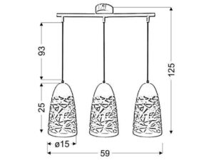Miniaturka 1 - Lampa wisząca Corileta rysunek wymiarowy szerokość 59 cm wysokość 125 cm