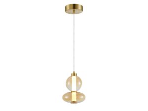 Miniaturka 1 - Lampa wisząca Corotino 12 W ze szkłem bursztynowym i złotym mocowaniem na białym tle