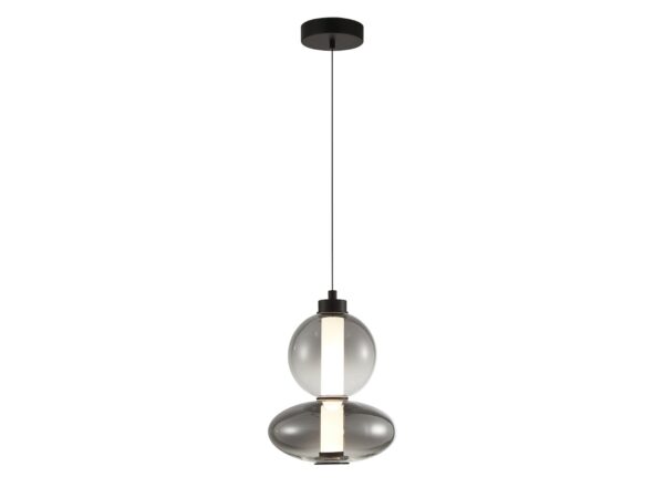 Lampa wisząca Corotino 12 W ze szkłem dymionym i czarnym mocowaniem na białym tle