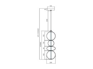Miniaturka 6 - Schemat wymiarowy pionowej lampy wiszącej Corotino LED 36 W