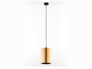 Miniaturka 4 - Lampa wisząca Cortina z cylindrycznym złotym kloszem w pionowe pasy i czarnym przewodem