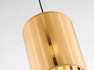Miniaturka 3 - Lampa wisząca Cortina ze złotym pasiastym kloszem i widocznym oświetleniem