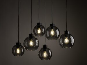 Miniaturka 1 - Sześciopunktowa lampa wisząca Cubus z grafitowymi kloszami w aranżacji wnętrza