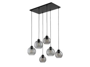 Miniaturka 4 - Lampa wisząca Cubus z sześcioma grafitowymi szklanymi kloszami na białym tle