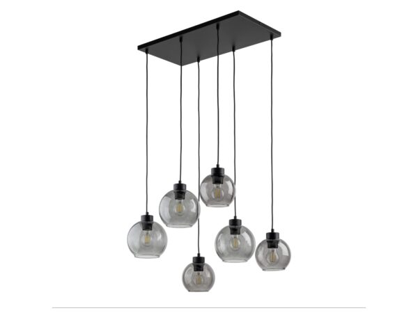 Lampa wisząca Cubus z sześcioma grafitowymi szklanymi kloszami na białym tle