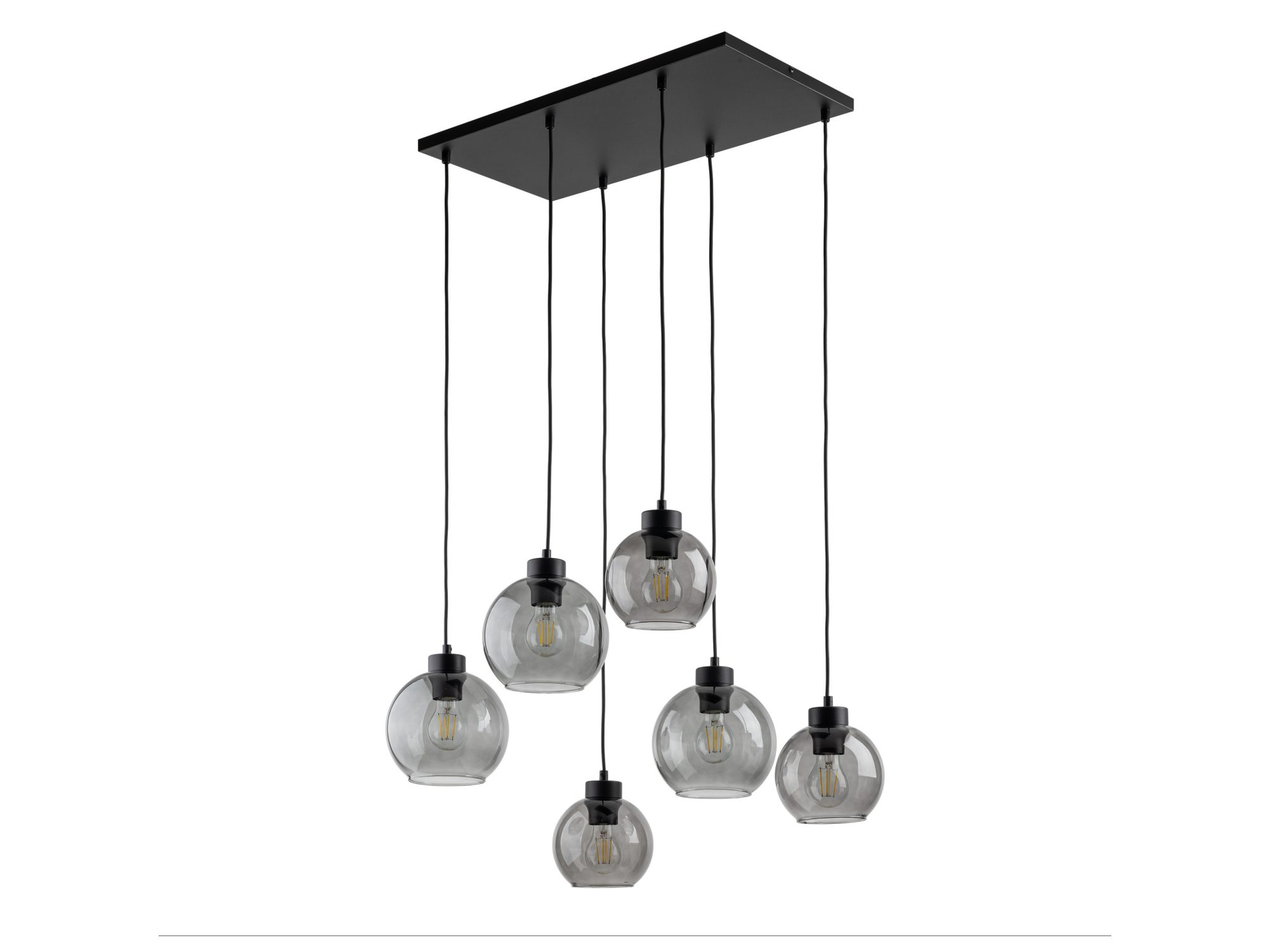 Lampa Cubus z sześcioma grafitowymi kloszami na jasnym tle