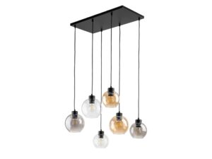 Miniaturka 2 - Lampa wisząca Cubus z sześcioma kloszami szklanymi: przezroczystymi, bursztynowymi i szarymi