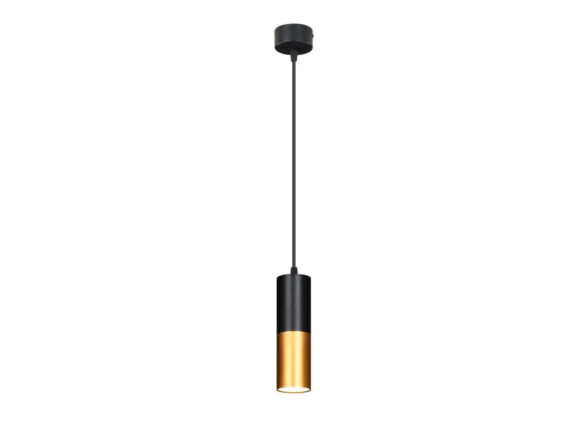 Czarno-złota lampa wisząca cylindryczna GU10 w smukłej formie