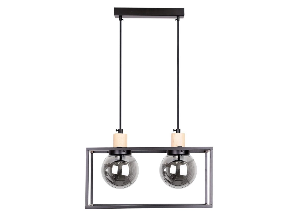 Lampa wisząca loftowa 2-punktowa 42 cm czarna, szkło dymione