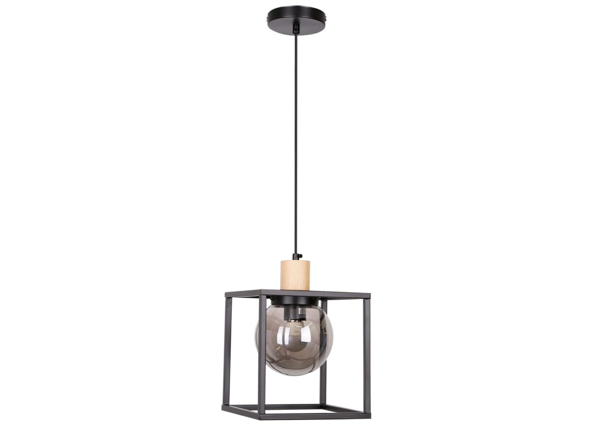 Lampa wisząca loftowa 1-punktowa 19 cm czarna, szkło dymione