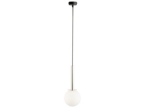 Lampa wisząca Daisy 1, srebrne wykończenie i biały kulisty klosz