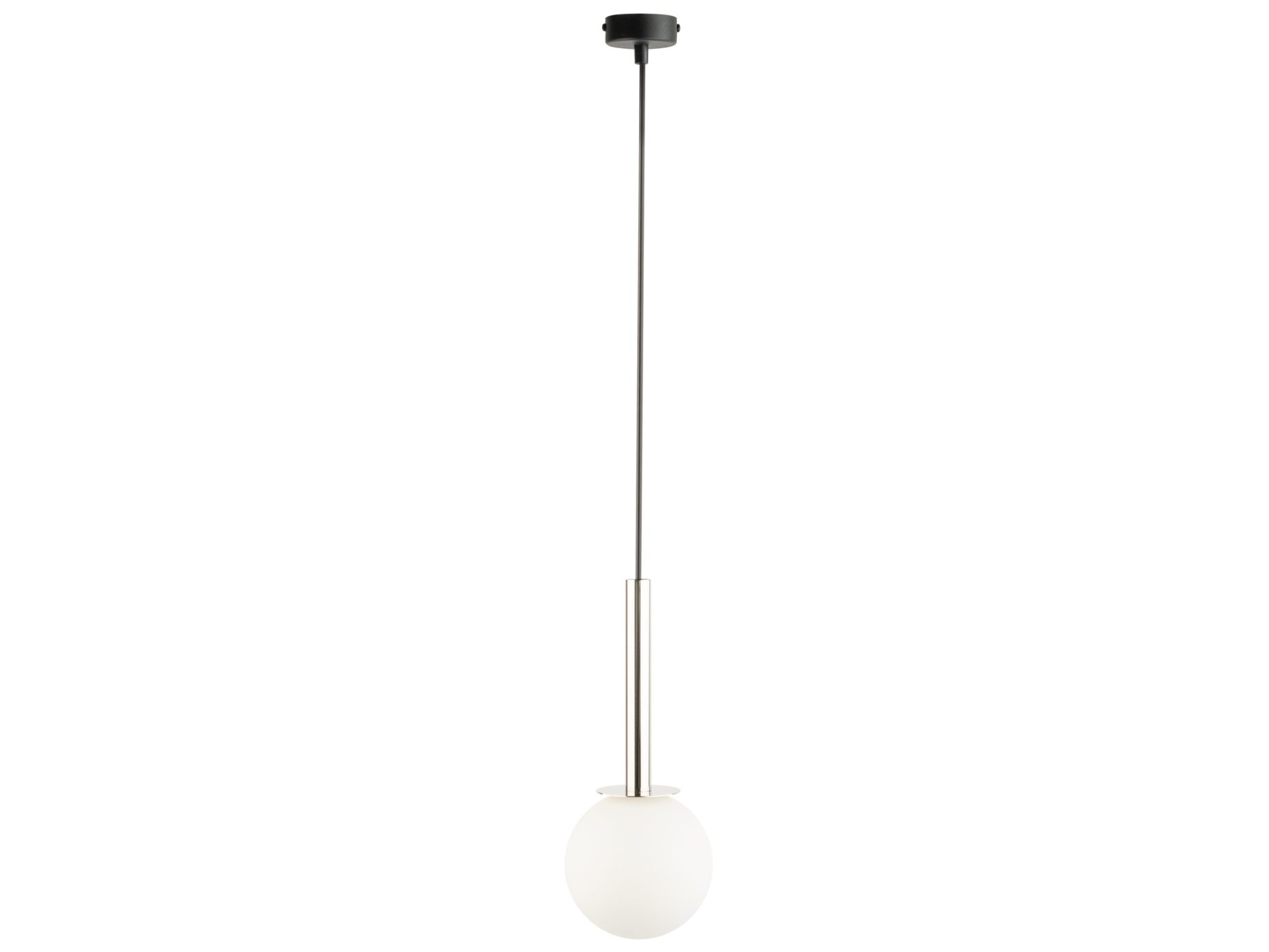 Lampa wisząca Daisy 1, srebrne wykończenie i biały kulisty klosz