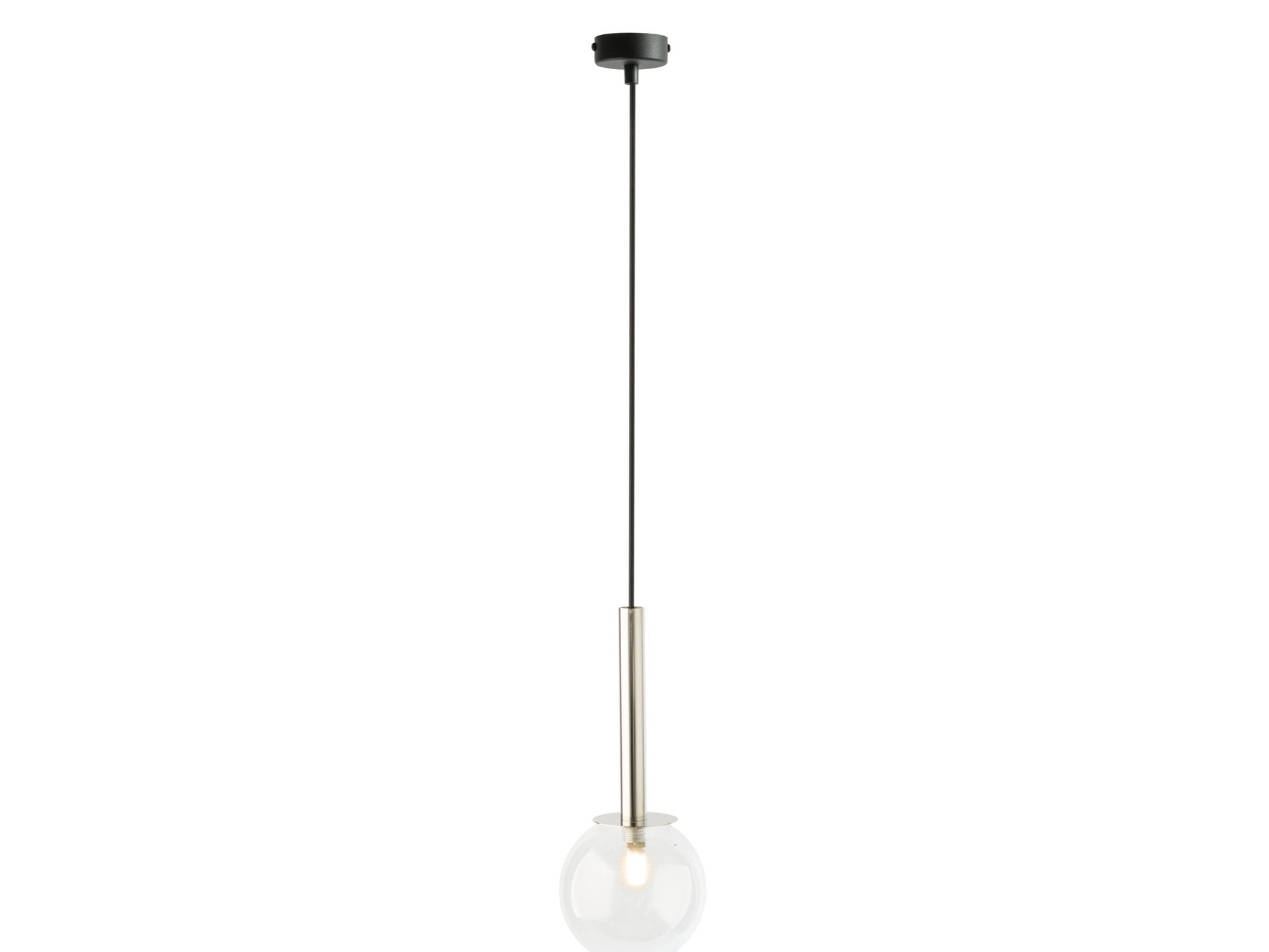 Lampa wisząca Daisy 1, srebrny element i przezroczysty kulisty klosz