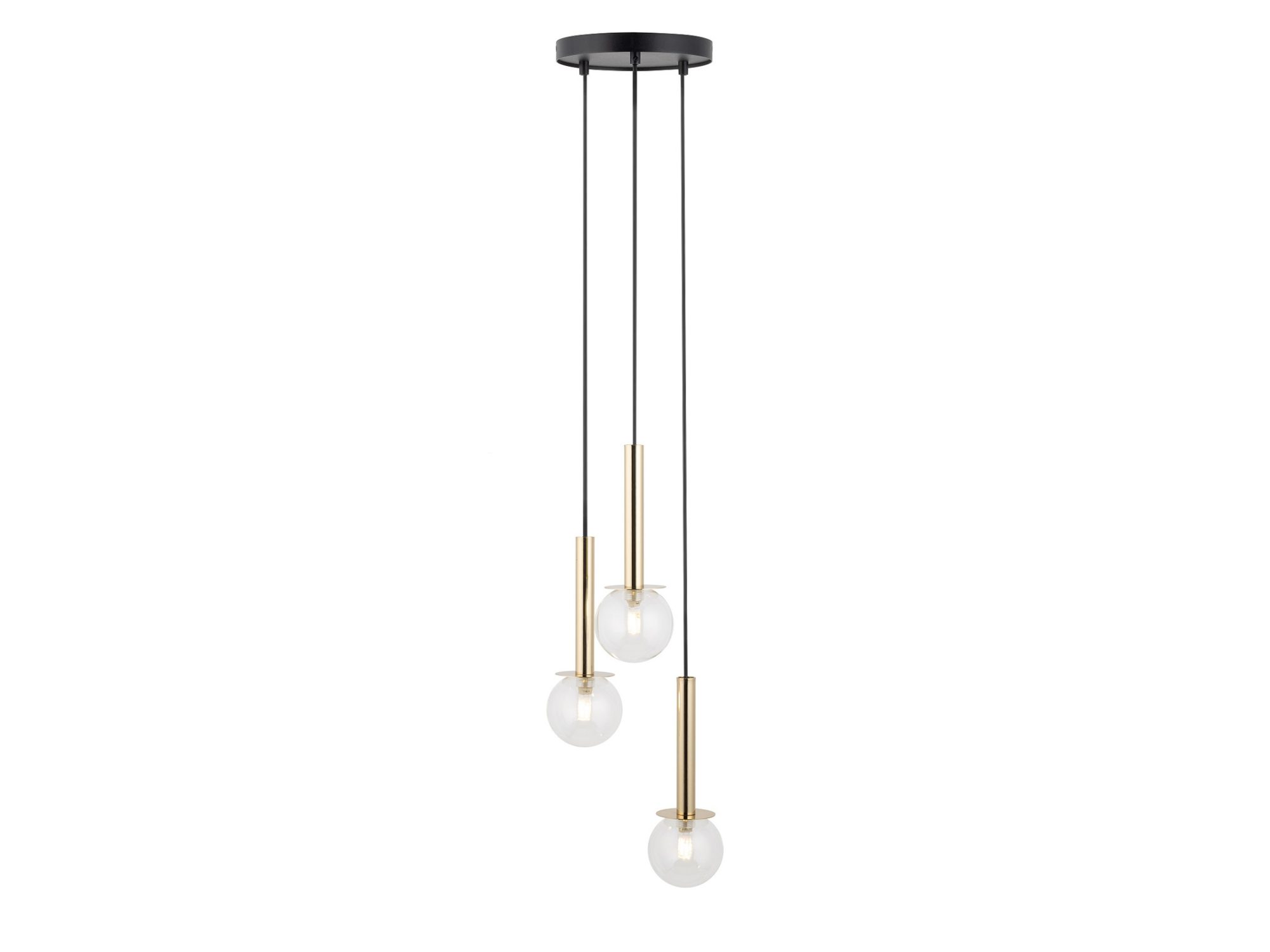Lampa Daisy 3 złota z trzema transparentnymi kloszami na białym tle