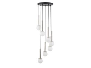 Miniaturka 6 - Lampa wisząca Daisy 7 z czarno-srebrną konstrukcją i białymi szklanymi kulami