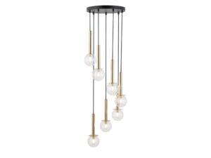 Miniaturka 5 - Lampa wisząca Daisy 7 z czarno-złotą oprawą i transparentnymi szklanymi kulami