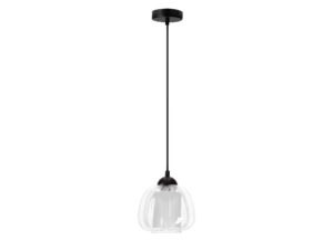 Miniaturka 1 - Lampa wisząca Dalamano z przezroczystym żłobionym kloszem i czarnym zawieszeniem