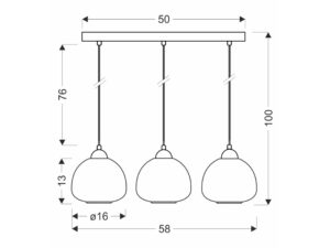 Miniaturka 2 - Lampa wisząca Dalamano rysunek wymiarów trzech kloszy i podsufitki
