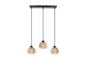Miniaturka 3 - Lampa wisząca Dalamano z trzema bursztynowymi ryflowanymi kloszami