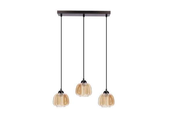 Lampa wisząca Dalamano z trzema bursztynowymi ryflowanymi kloszami