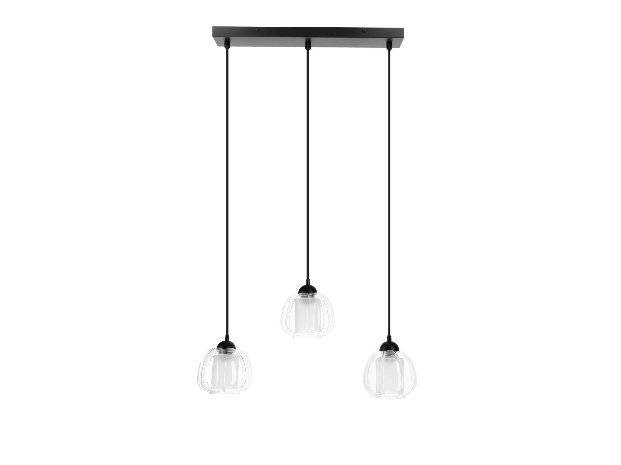 Lampa Dalamano z trzema przezroczystymi ryflowanymi kloszami w szeregu