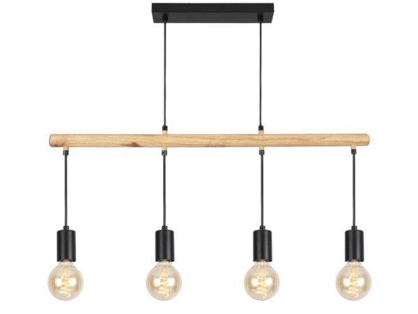 Lampa wisząca Dalomena czarna z czterema punktami E27 na białym tle