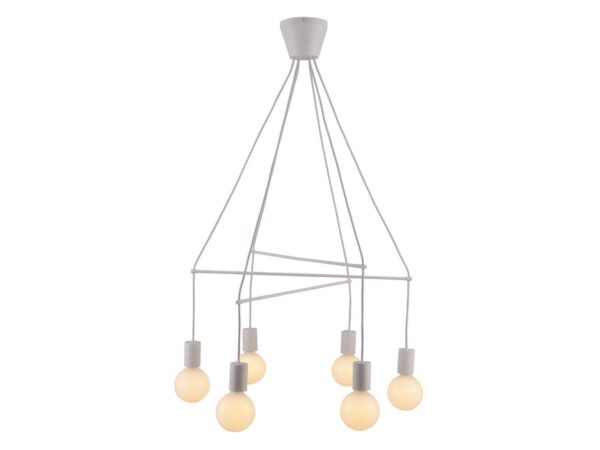 Lampa wisząca Dalosira biała z sześcioma punktami świetlnymi na białym tle