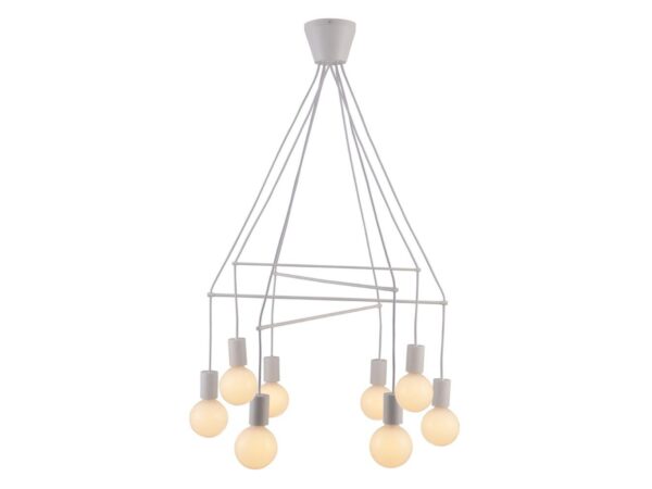 Lampa wisząca Dalosira biała matowa z ośmioma oprawkami E27 na białym tle