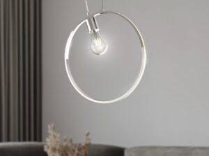 Miniaturka 5 - Chromowana lampa wisząca Dalotena z podświetlanym pierścieniem LED w zbliżeniu