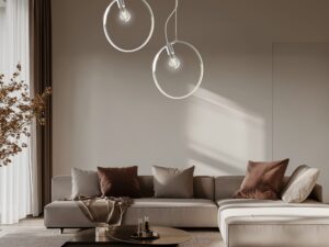 Miniaturka 7 - Dwie lampy wiszące Dalotena chromowane w aranżacji przestronnego salonu
