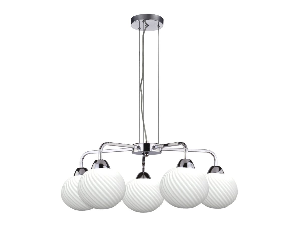 Lampa wisząca Davama 5-punktowa, chrom i białe szkło