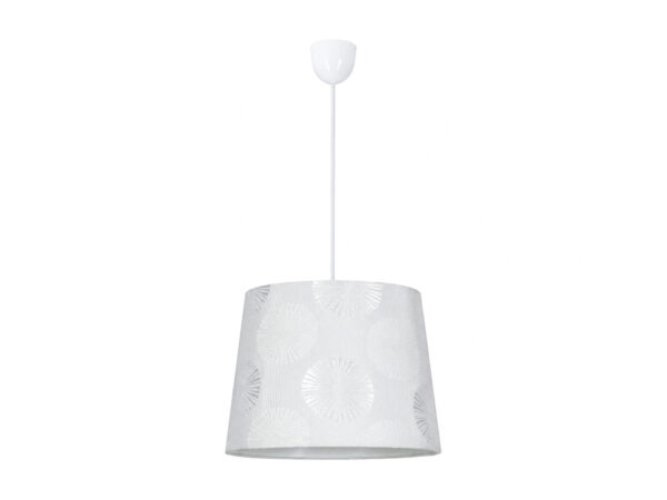 Lampa wisząca Davidia biała z tkaninowym abażurem we wzór rozet
