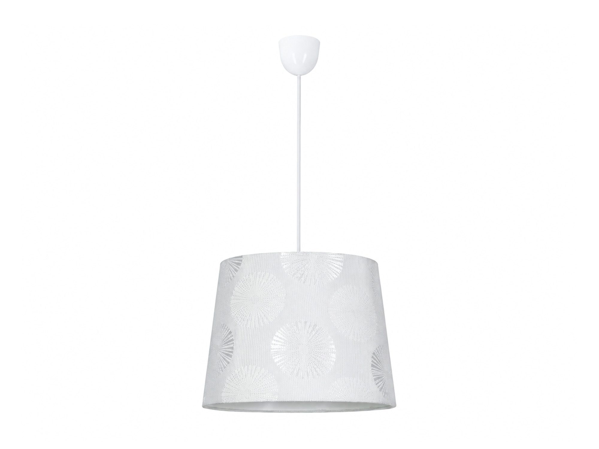 Lampa wisząca Davidia biała – tkaninowy abażur z rozetowym wzorem