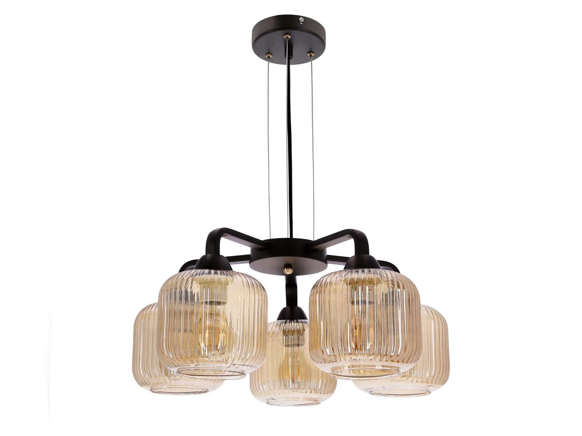 Lampa wisząca Davimino czarna z pięcioma bursztynowymi szklanymi kloszami