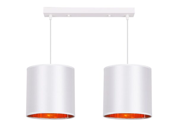 Biała lampa wisząca Davisino z dwoma cylindrycznymi abażurami i podłużną rozetą