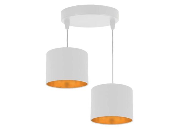 Lampa wisząca Davisino z dwoma białymi abażurami o złotych wnętrzach