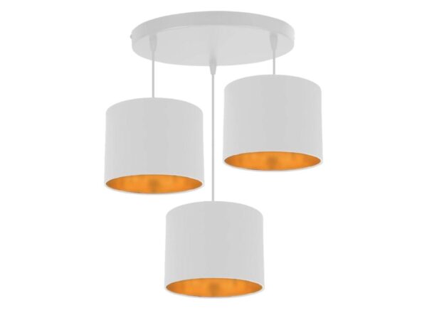 Lampa wisząca Davisino z trzema białymi abażurami o złocistych wnętrzach