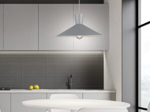Miniaturka 1 - Szara lampa wisząca Davosia w aranżacji kuchni i jadalni