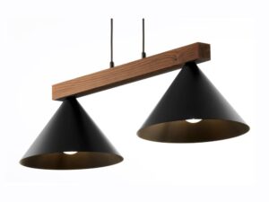 Miniaturka 7 - Detal czarnych kloszy i naturalnego rysunku ciemnobrązowego drewna lampy Deco 2