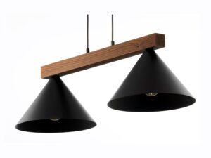 Miniaturka 6 - Dwa czarne stożkowe klosze lampy Deco 2 z brązową belką