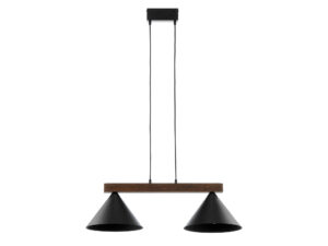 Miniaturka 5 - Lampa wisząca Deco 2-punktowa z drewnianą belką – czarny / ciemny brąz na białym tle