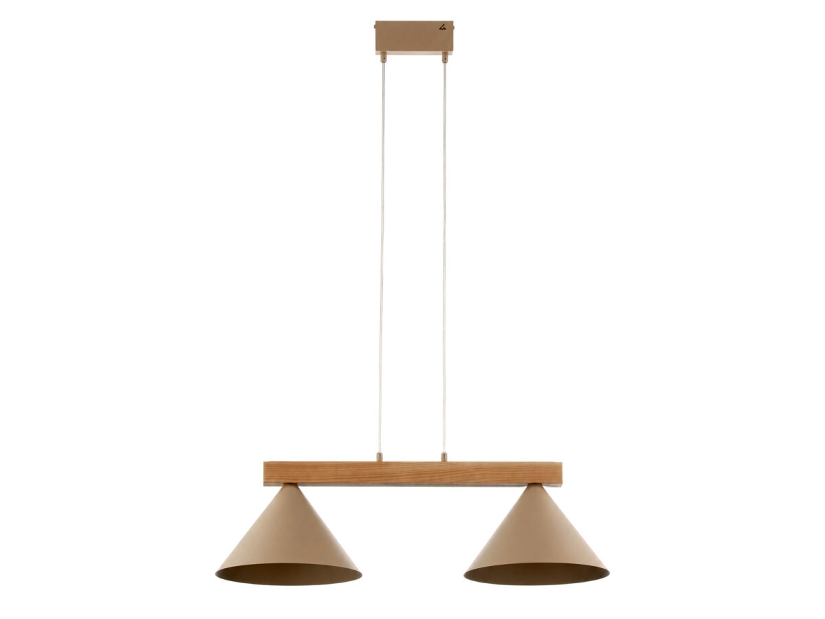 Lampa wisząca Deco 2-punktowa z drewnianą belką