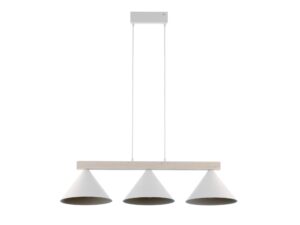 Miniaturka 8 - Lampa wisząca Deco 3 z białymi kloszami i bielonym drewnem, cała oprawa od przodu