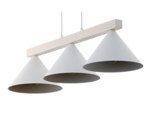 Miniaturka 9 - Lampa wisząca Deco 3 w bieli i bielonym drewnie, ujęcie ukośne trzech kloszy