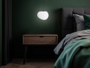 Miniaturka 3 - Lampa wisząca Delado 25 cm z rozświetlonym białym kloszem przy łóżku